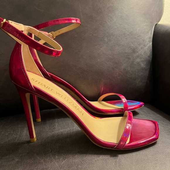 NWOB Stuart Weitzman Nudsitcurve 100mm Orchid Pink Iridescent Stiletto Heels 9.5 - Picture 3 of 5